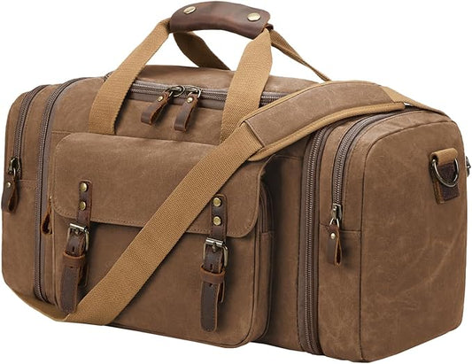 Waxed Canvas Duffel Bag 50L Waterproof Duffle Bag Travel Overnight Weekender Bag