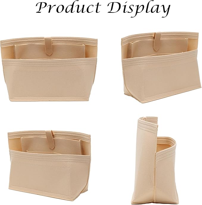 Doxo Purse Organizer Insert for Handbags, Tote Bag Insert Organizers with Laptop Compartment/Cup Holder, Softened Felt Compatible with LV Neverfull MM(Beige,Upgrade)