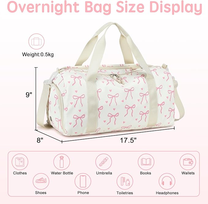LOIDOU Kids Duffle Bag for Girls, Lightweight Girls Overnight & Weekender Travel Bag with Shoe Compartment and Wet Pocket, Cute Duffel Bags for Toddler Dance, Kids Sleepovers, Gym & Weekend Trips