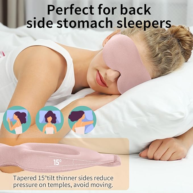 NEWVANGA Sleep Mask for Back and Side Sleeper, Block Out Light, Luxury Sleeping Eye Mask of 3D Night Blindfold, Zero Pressure Breathable Travel Eye Cover Pink