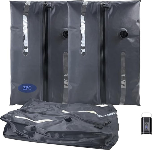 2PC Vacuum Bags for Travel with Waterproof Zipper,Compression Bags for Travel with Two-way valve,Luggage Vacuum Bag with Pump for Moving, Business Trip,Vacation,Compressible