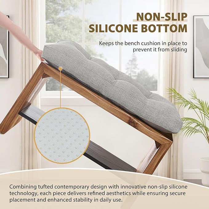 downluxe Indoor Bench Cushion for Indoor Furniture, Non-Slip Tufted Overstuffed Textured Foam Bench Seat Cushion, 36" X 14" X 4", Light Grey, 2 Pack