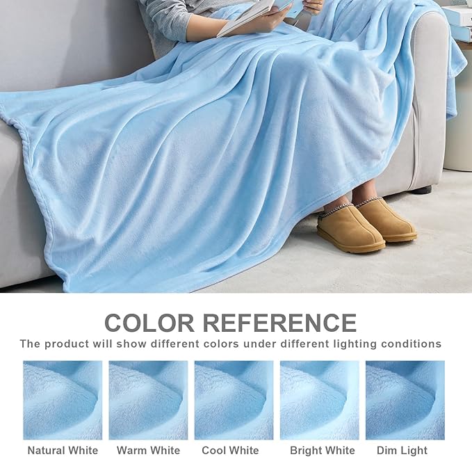Hansleep Fleece Light Blue Twin Blanket, Super Soft Flannel Fuzzy Plush Cozy Blanket for All Seasons, Light Blue, Twin 60x80 Inches