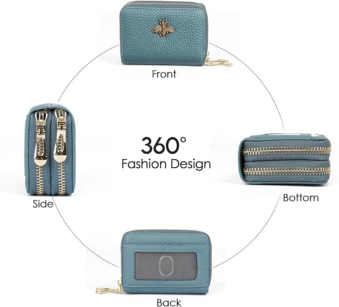 imeetu RFID Credit Card Holder, Small Leather Zipper Card Case Wallet for Women