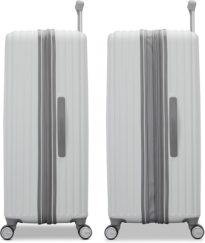 American Tourister Fathead Large Checked Luggage - Customize with Favorite Sports or Character Decal - Durable ABS Hardshell with 1.5" Expansion - 360° Spinner Wheels - RightHeight™ Handle - White