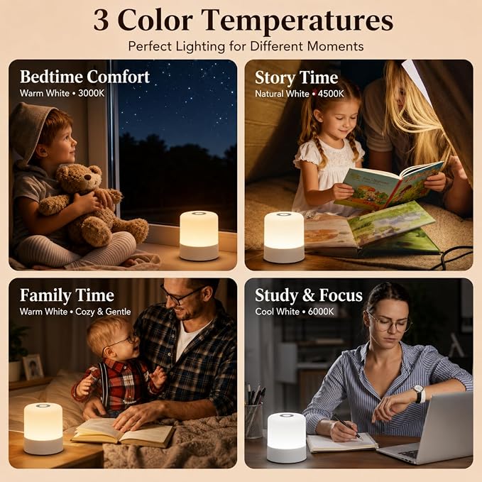 Portable Baby Night Light, 3 Color Egg Lights for Nursery | 2400mAh, Small Rechargeable LED Lamp, Dimmable Touch Nightlight for Newborn, Toddler, Kids, Adults 2 Pack