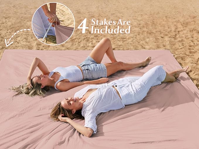 AlphaBeing Beach Blanket Waterproof Sandproof, Extra Large Beach Mat for 1–8 Adults, Oversized Picnic Blanket with 4 Stakes & Storage Bag, Essential Beach Gear for Travel
