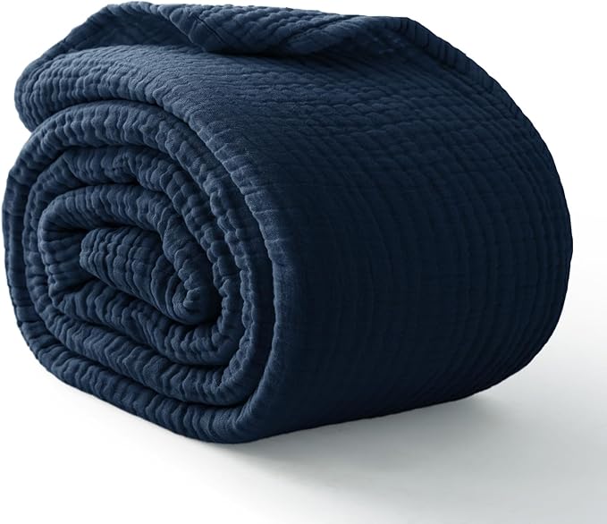 100% Cotton Muslin Blanket 40" x 40", Breathable and Lightweight Cotton Throw Blankets, Soft Cooling Summer Gauze Blanket for All Season, Navy Blue