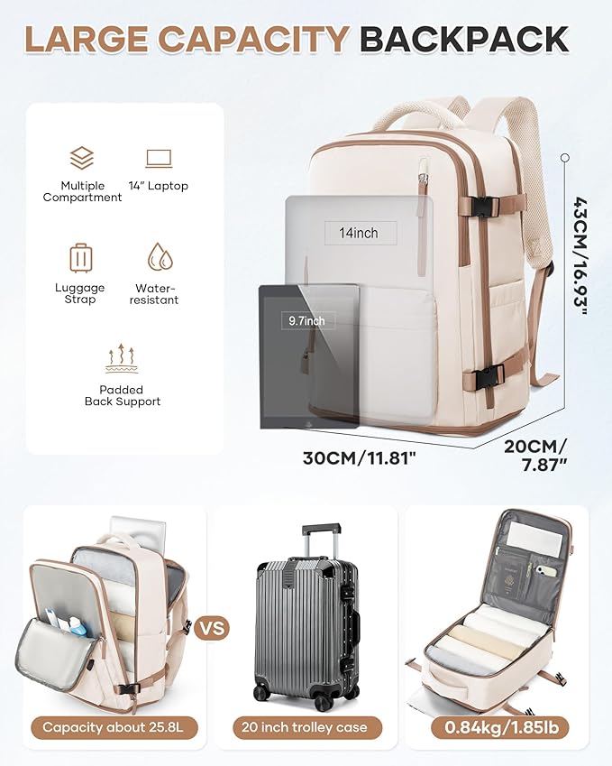 WONHOX Large Travel Backpack Carry on Flight Approved Laptop Work Business Backpack for Women Men Mochila de Viaje