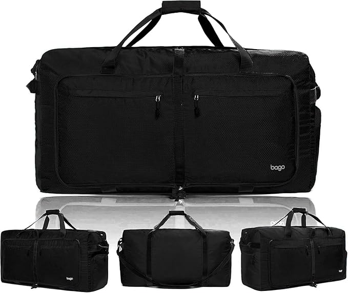 Bago Extra Large Duffle Bag for Travel Women & Men. Durable, Lightweight, Foldable Travel Duffel Bags For Traveling Women. 120L Duffle Bags Use As a Weekender Bag with Shoe Compartment, Checked Duffel
