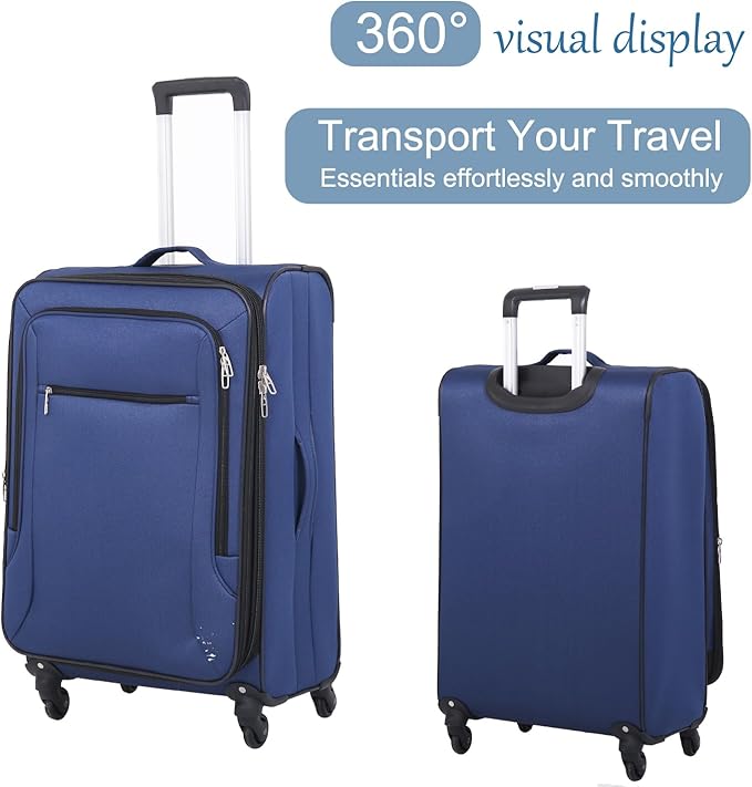 3pcs Set Softside Luggage Sets With Spinner Wheels, Expandable Softshell Suitcase Set with front pocket, 28inch, 24inch, 20inch Lightweight fabric luggage(BLUE)