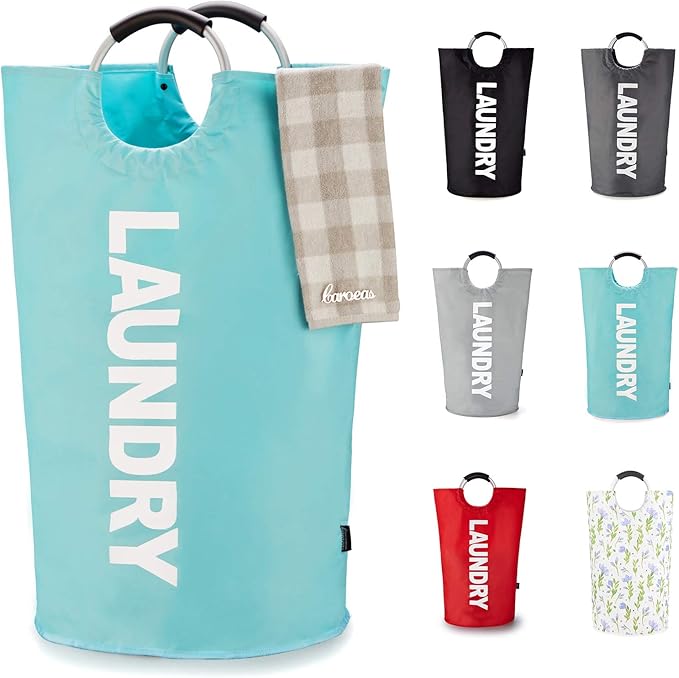Caroeas 100L Laundry Basket,Large Laundry Hamper, Laundry Bag with Padded Handles, Clothes Hamper Stands Up Well, Collapsible Free Standing Easy Storage Washing Bin (Light Blue,100L)