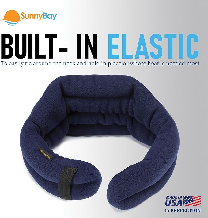 SunnyBay Microwave Heating Pad, Microwavable Cold or Heated Neck and Shoulder Wrap, Moist and Weighted Hands-Free Beanbag Pack with Wide Neck Coverage 26 Inches Long-Length Cotton, Navy Blue