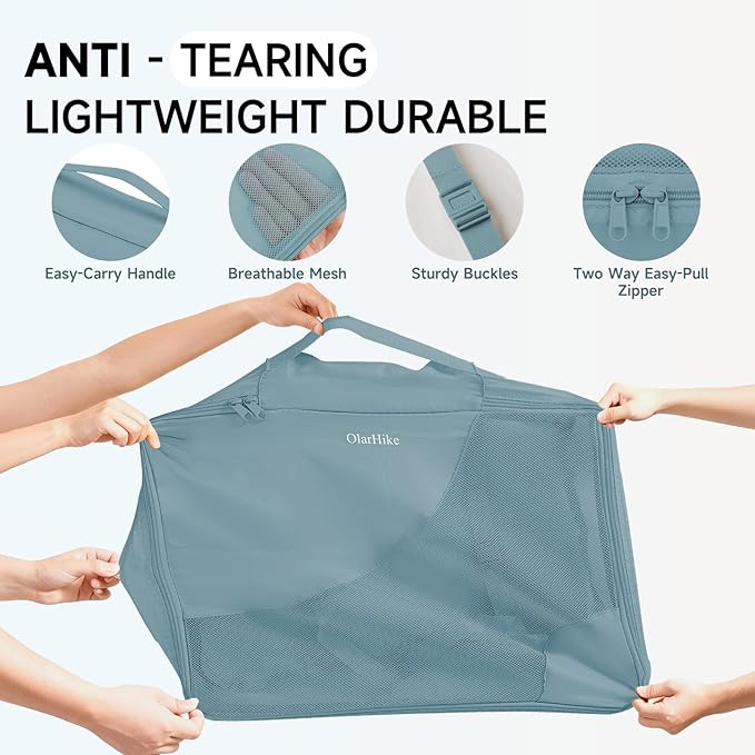 11 Set Packing Cubes for Travel, Gifts for Women Mom Kids, TSA Approved Bags for Makeup, Cosmetic, Toiletry, Suitcase Organizers for Checked Luggage, Cruise Essentials, Airplane Accessories, Blue-Gray