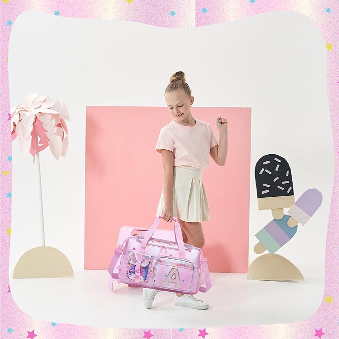 Kids Duffle Bag Girls Travel Bag for Kids Overnight Bag for Girls Dance Bag for Girl Weekender Bag Kid Gym Bag with Shoe Compartment for Travel