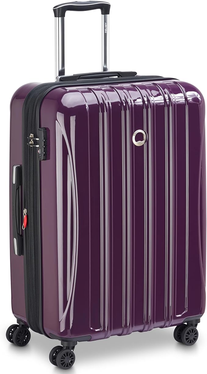 DELSEY PARIS Helium Aero Hardside Expandable Luggage with Spinner Wheels, Plum, Checked-Medium 24 Inch