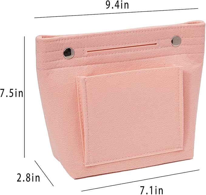 Vercord Mini Slim Small Felt Purse Organizer Insert Inside Handbag Tote Pocketbook for Women Pale Pink