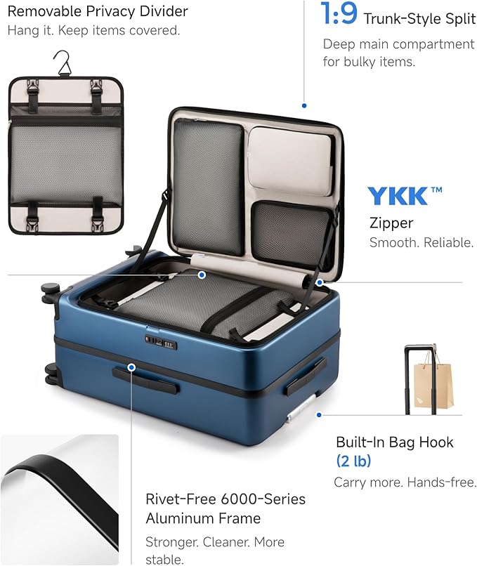LUGGEX Top Opening Checked Luggage 26 Inch, FLA Aluminum Frame Trunk Style Luggage, Polycarbonate Hard Shell Suitcase (FX-Enhance, Blue, 80L)