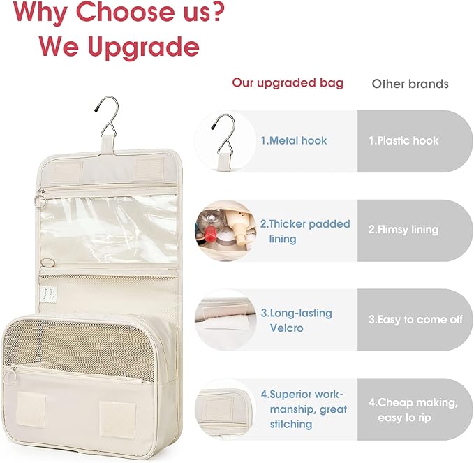 Narwey Small Hanging Travel Toiletry Bag for Women, Travel Bag for Toiletries, Makeup Bag Organizer Make Up Bags Cosmetic Bags for Girls