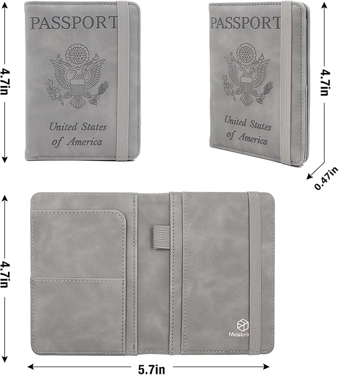 Melsbrinna Premium Leather Passport Holder Covers Case, Waterproof Rfid Blocking Travel Wallet Passport Holder with Pen Holder, Cute Passport Book for Women/Men