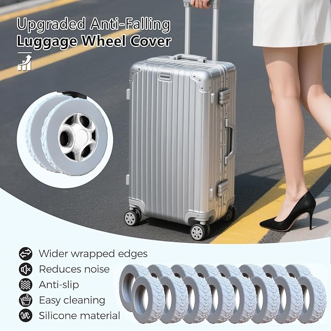 16 Pcs Upgrade Luggage Wheel Covers,Silicone Luggage Wheel Cover, 2-2.4 inches Carry-On Suitcases or Office Chair Caster, Scratch-Resistant and Noise-reducing design,Essential Travel Accessories(Grey)