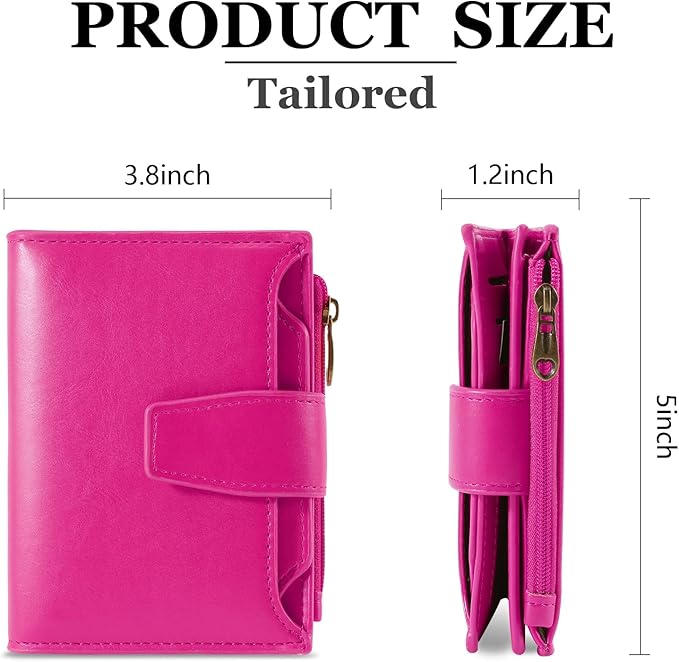 Airkit Small Wallet Women RFID Blocking Soft Leather Bifold Compact Card Holder Wallet for Women with Zipper Coin Pocket 4 ID Window