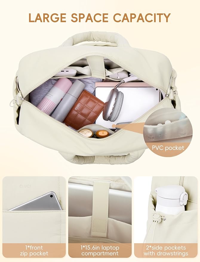 CLUCI Weekender Travel Bag for Women Puffer Tote Bag Carry On Duffle Overnight Bags with Shoe Compartment