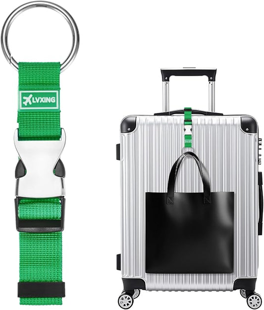 M METERXITY 1-Pack Add A Bag Luggage Strap, Adjustable Suitcase Belt for Connecting Luggage/Backpack/Jacket, Carry Strap with Ring Buckle [Green]