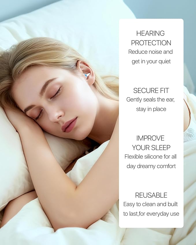 Ear Plugs for Sleeping, Comfy Reusable Earplugs for Sleep, Snoring, Deep Focus, Travel, Noise Sensitivity, Tinnitus Relief, Flexible Silicone Hearing Protection, 27dB Noise Reduction,BKBU
