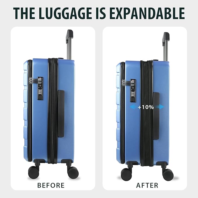KROSER Carry On Luggage with Spinner Wheels & Built-in TSA Lock, Expandable Top Opening Hard Shell Suitcase Large Capacity Durable Rolling Luggage with USB Port, Carry-On 20-Inch, Light Blue
