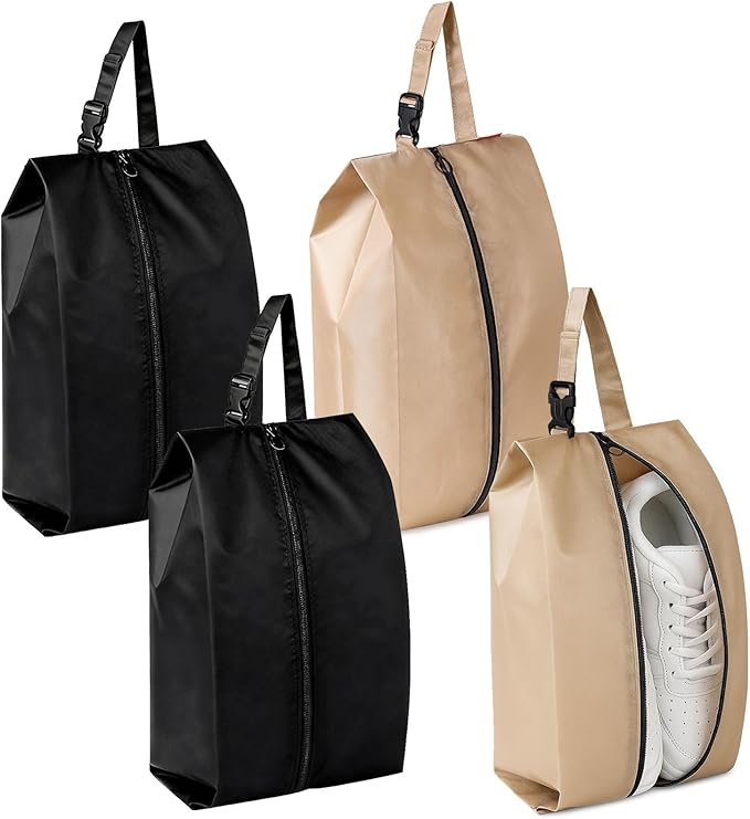 Travel Shoe Bags with Buckle 4-Pack – Clip On Shoes Pouch Organizer with Zipper, Portable Storage Bags for Packing, Gym, Sports, Golf, Soccer, Bowling, Basketball (Mix)