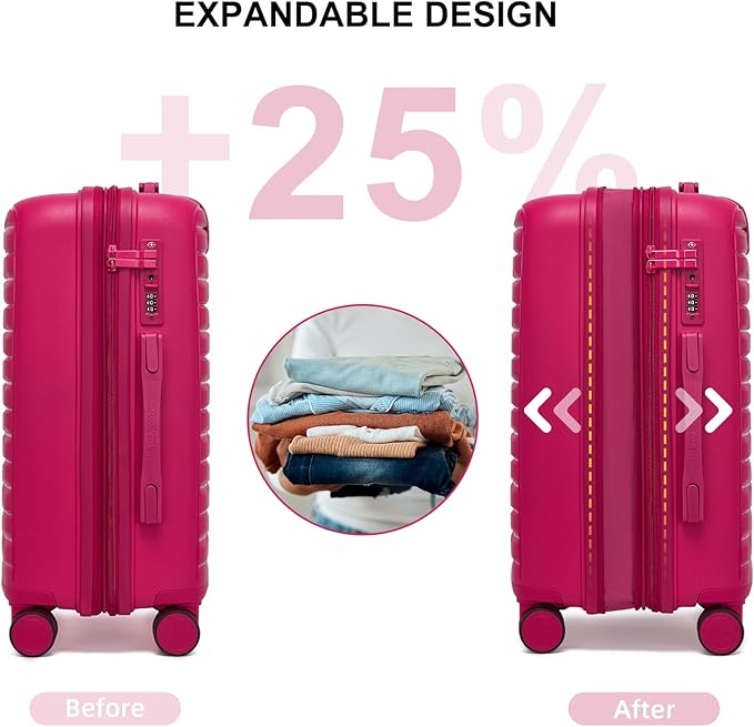 LARVENDER Luggage Sets 3 Piece, Expandable Hardside PP Carry On Luggage Suitcase with 360° Spinner Wheels TSA Lock Suitcase Set for Women Men, Beetroot Purple
