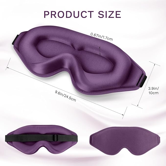 FlyCoco 99% Fully Block Out Light Eye Sleep Mask, 3D Deep Contoured Eyes Cover Zero Pressure, Long Lash Extension Eyes Mask with Adjustable Straps for Sleeping Travel Home Nap Rest Women Men (Purple)