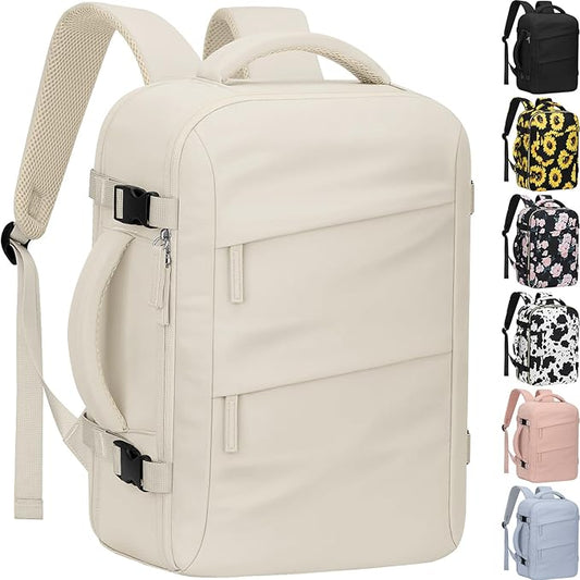 Carry on Backpack for Women TSA Approved 15.6 Inch Travel Laptop Backpack for Women Travel Essentials Foldable Womens Travel Backpack Suitcase Beige