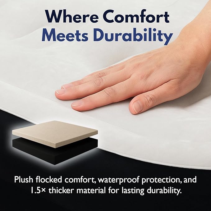 King Koil Plush Pillow Top Twin-Size Inflatable Air Mattress with Built-in High-Speed Pump for Camping, Home & Guests - Luxury Twin Airbed Blow Up Mattress Waterproof, 1-Year Warranty