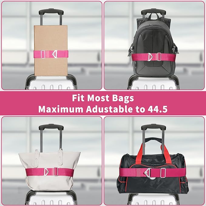TOOVREN 2-in-1 Travel Belt for Luggage Straps Add a Bag Bungees Suitcase Luggage Strap Over Handle Suitcases Belt for Carry On Bag Adjustable Backpack Attachment Airport Travel Accessories Rose