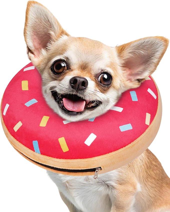 Inflatable Dog Pillow Cone Collar After Surgery, Donut Soft Neck Cone for Chihuahua Pomeranian Small Dogs, etc, Recovery E Collar to Stop Licking Pink Donut