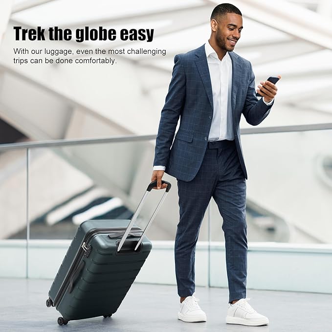 Coolife Luggage Suitcase Carry-on Spinner TSA Lock USB Port Expandable (only 28’’) Lightweight Hardside Luggage (Teal Blue, L(28in))