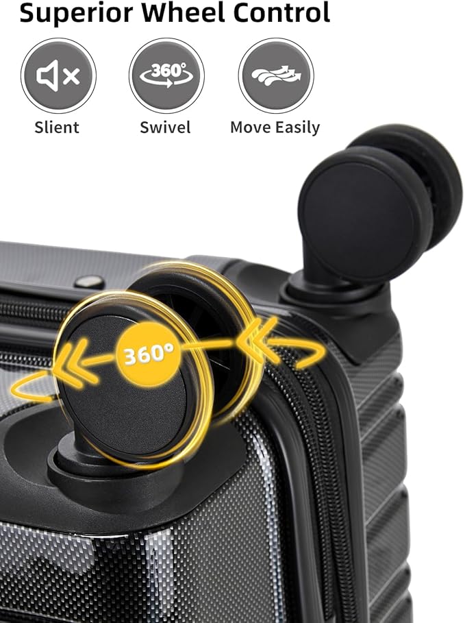 LARVENDER Carry On Luggage 22x14x9 Airline Approved, 20 Inch Expandable PC+ABS Hardside Carry On Luggage with Front Pocket Spinner Wheels TSA Lock for Women Men (Black)