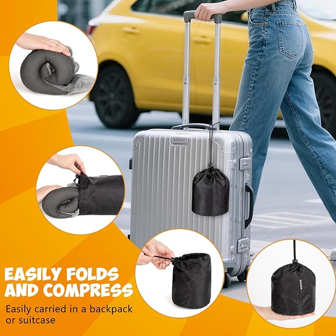 Rewondah Inflatable Neck Pillow – Comfortable Inflatable Travel Neck Pillow for Airplanes, Trains, Cars, Blow up Neck Pillows for Air Travel, Portable & Washable, Perfect for Long Journeys