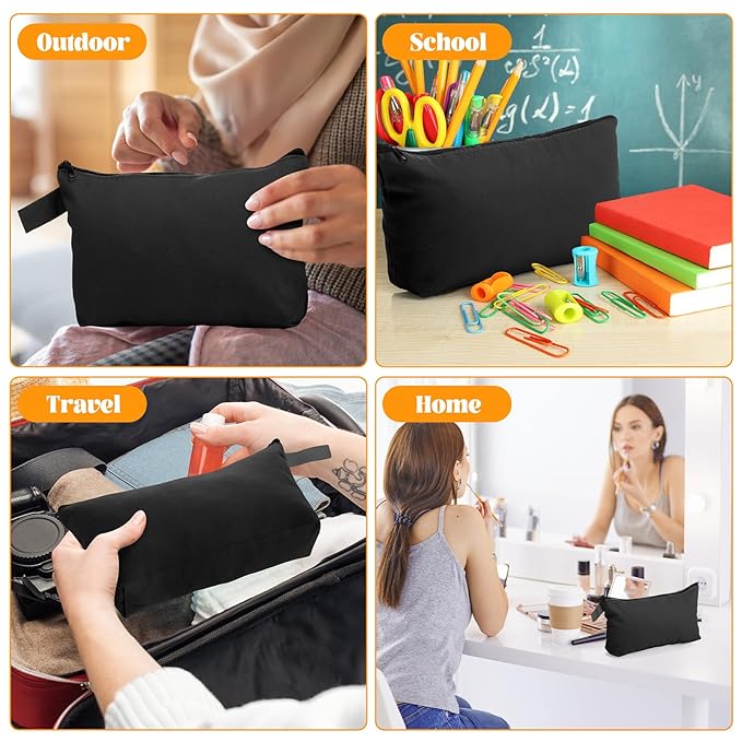 Saintrygo 30 Pcs Canvas Makeup Bags Bulk for Women Cosmetic Bags Small Travel Canvas Zipper Pouch Blank DIY Multipurpose Toiletry Hygiene Pouch for Women Purse Pencil Case(Black,9.8 x 5 x 2 Inch)