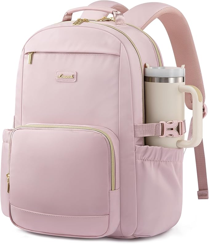 LOVEVOOK Laptop Backpack for Women with Pouch Pocket for Large Capacity Cup,15.6 Inch Teacher Nurse College Work Backpack Purse,Waterproof Laptop Bag Computer Carry on Back Pack for Travel, Light Pink