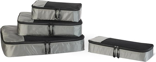 Amazon Essentials 4-Piece Packing Cubes Travel Accessories Set, Space-Saving Luggage Organizer with Double Zipper, Mesh Top Panel, Small/Medium/Large/Slim, Gray (Previously Amazon Basics)