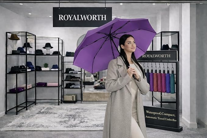 Windproof Travel Umbrella - Compact, Light, Full Automatic Open/Close - Folding Backpack Umbrella for Rain & Sun UV Preotection For Men & Women, Unbreakable 8 Fiberglass Ribs UK Design
