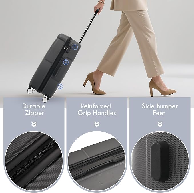 Merax Luggage Set, 3 Piece Hardcase Luggage with Double Spinner Wheels, Carry on Suitcase Airline Approved,20+24+28 inch,Charcoal