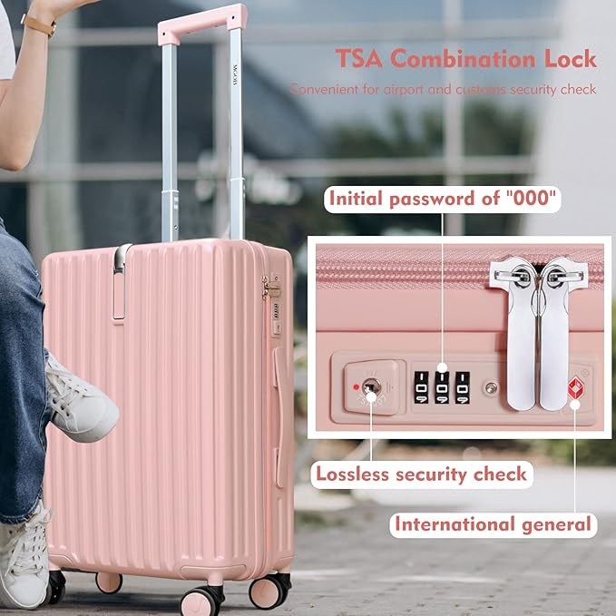 28 Inch Expandable Luggage with Wheels Checked Bag Luggage Hard Shell PC Suitcases Lightweight Travel Checked Luggage Large Suitcase with Lock for Woman Men Travel