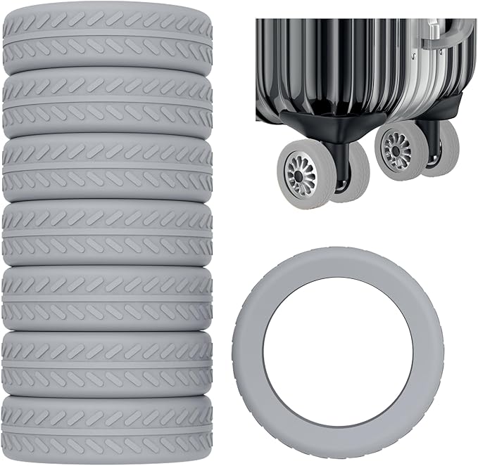 AWINNER Luggage Wheel Covers 8 Pack Upgraded,Silicone Luggage Wheel Protector Covers for most 8 Spinner Wheel Suitcases or Office Chair Caster,Durable,Mute and Shock Absorption (Grey)