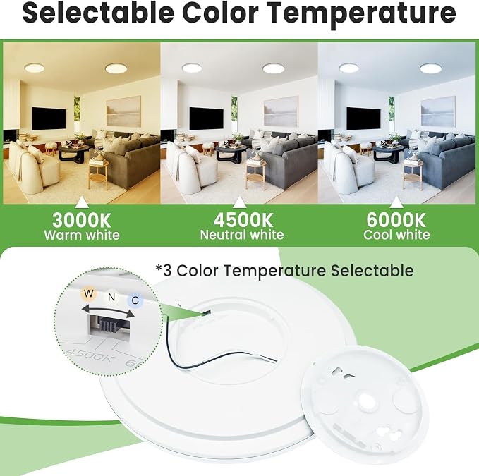 zemty LED Ceiling Light Flush Mount Super Slim 9 Inch 24W 2400lm Ceiling Lights with 3 Color Temperature in One 3000k/4500k/6000K - Round Flat Light Fixture for Kitchen Hallway (1Pack, White)