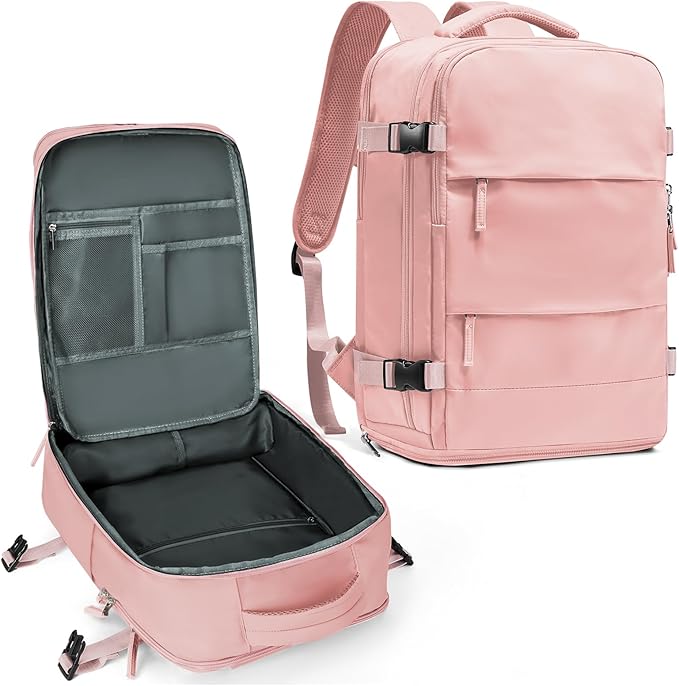 coowoz Large Travel Backpack For Women Men,Carry On Backpack,Hiking Backpack Waterproof Outdoor Sports Rucksack Casual Daypack Travel Essentials Pink