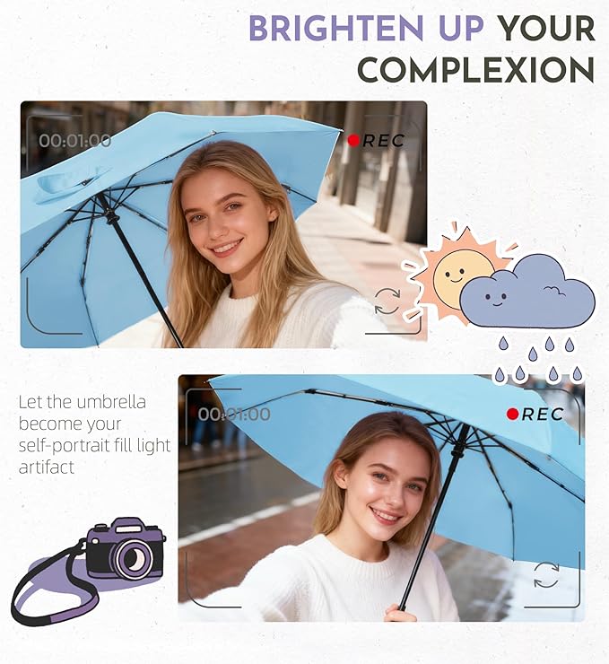 Windproof Travel Umbrella for Rain - 43" Compact Folding Umbrella, Reinforced Strong Frame, Lightweight Portable Parasol with UPF 100+ UV Sun Protection, Cruise Ship Essentials